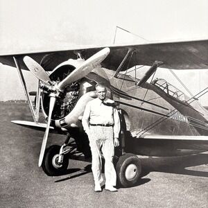 Major Al Williams with Biplane 1930s Photo B&W‎ Aviation Modern Reprint 11x8.5